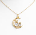 Cat and Kitten on the Moon CZ Necklace | 14kt Gold Dainty Cat Jewellery