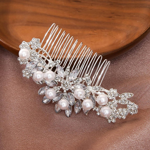 Beautiful Crystal and Pearl Flower Comb for Hair | Bridal Jewellery