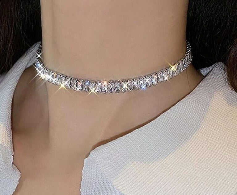 Silver Plated Clear CZ Crystal Choker | Statement Jewellery |  Adjustable Choker 