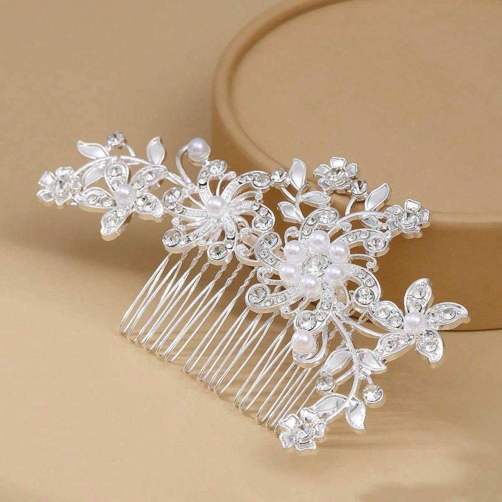 Lovely Crystal and Pearl Swirl Flower Comb for Hair | Bridal Jewellery