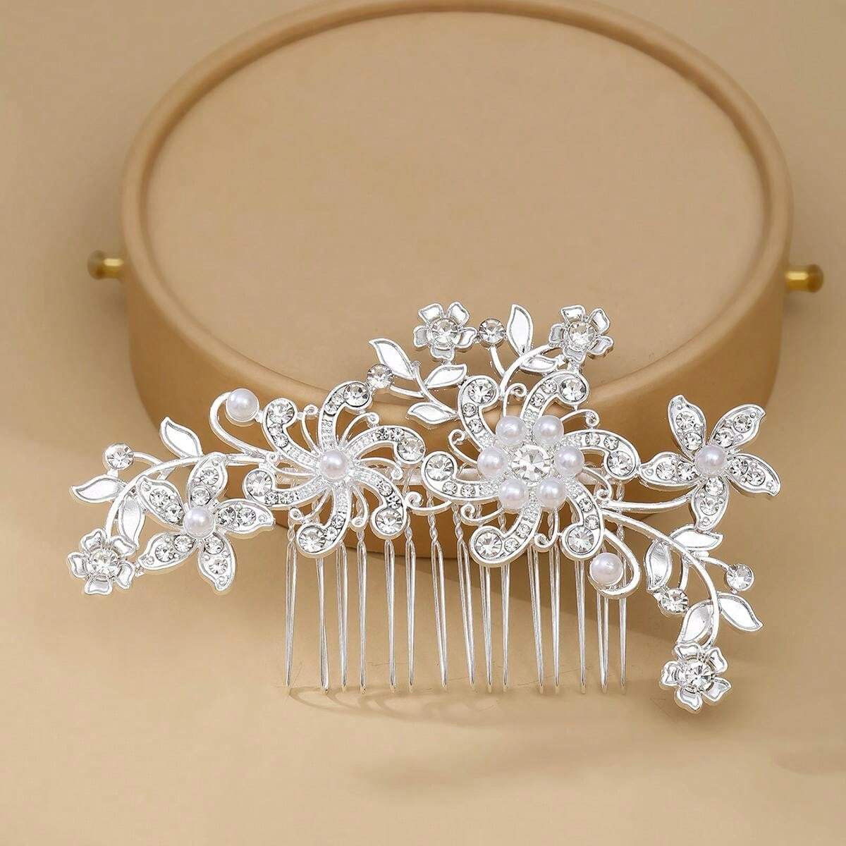 Lovely Crystal and Pearl Swirl Flower Comb for Hair | Bridal Jewellery