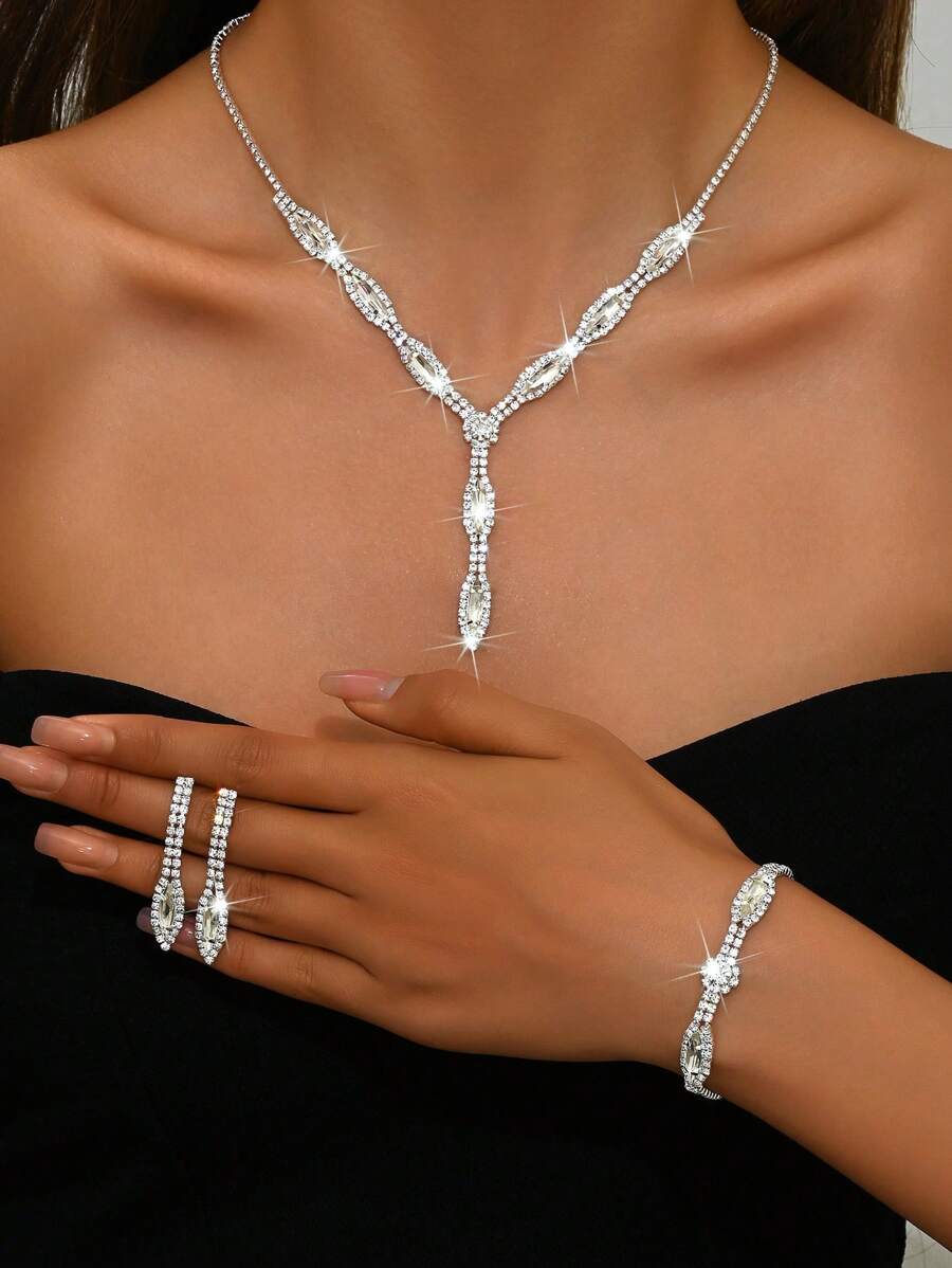 Clear Crystal Crystal Necklace Bracelet and Earrings Jewellery Set | Wedding Accessories