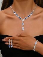 Clear CZ Crystal Teardrop Necklace Bracelet Earrings Set | Wedding Jewellery