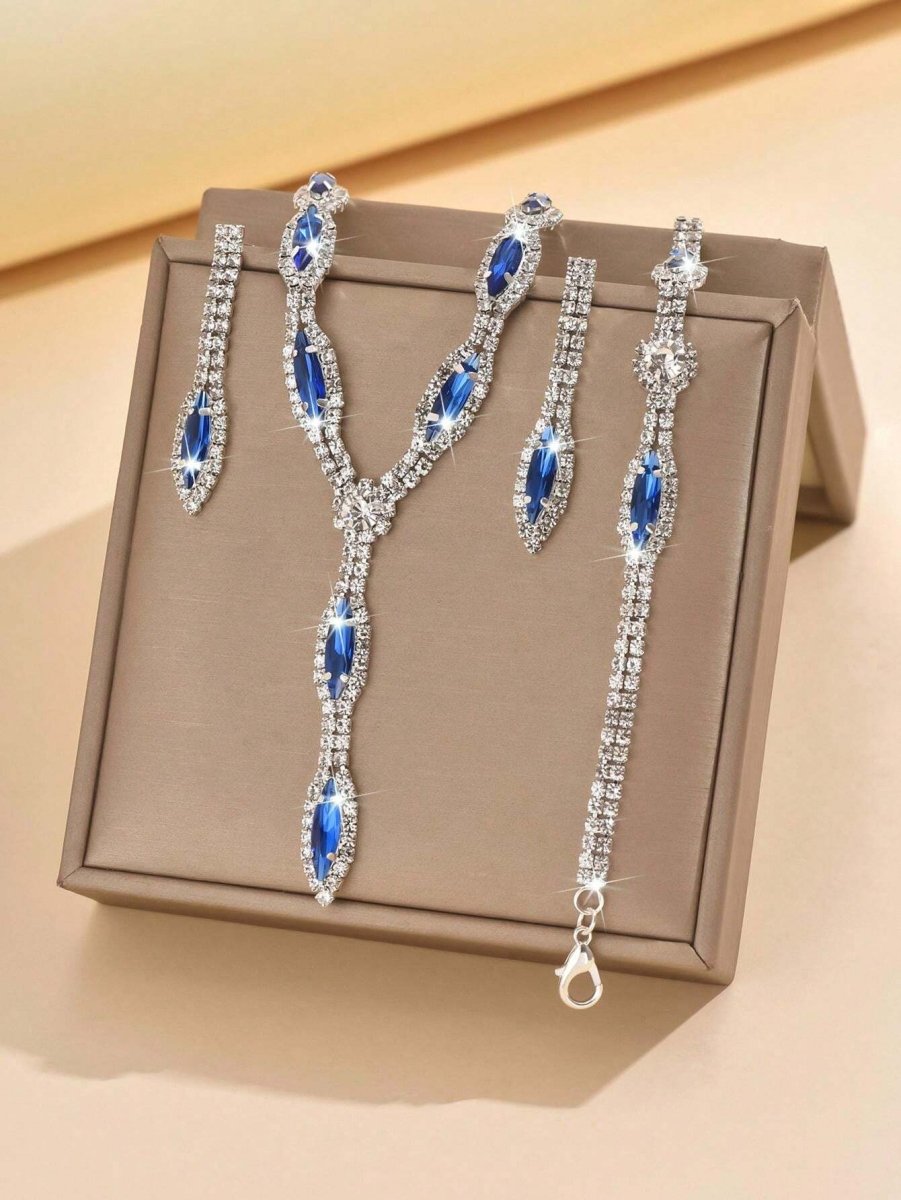 Clear CZ Crystal Teardrop Necklace Bracelet Earrings Set | Wedding Jewellery