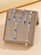 Clear CZ Crystal Teardrop Necklace Bracelet Earrings Set | Wedding Jewellery