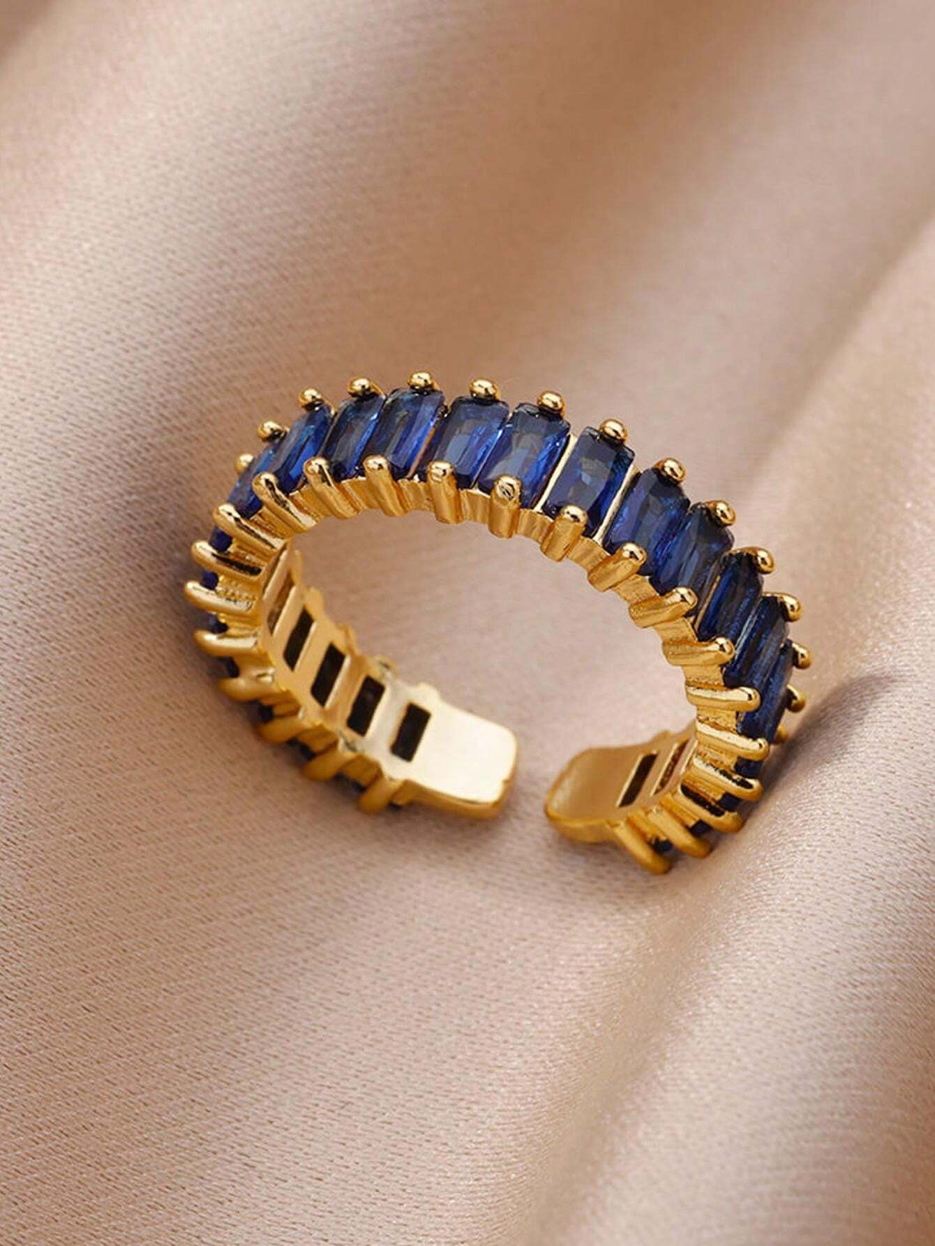 Rainbow Colour Crystal Gold Ring | Adjustable