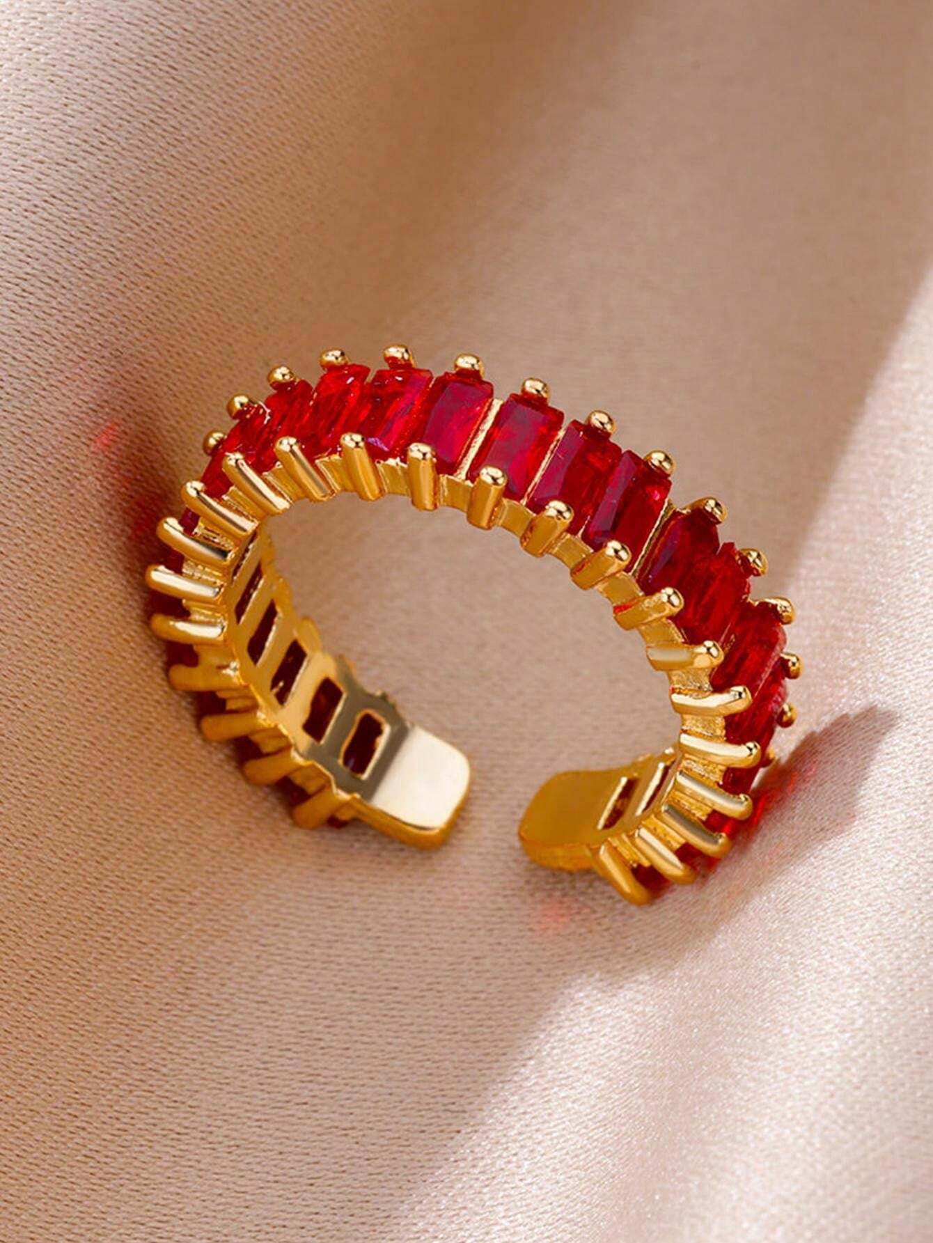 Rainbow Colour Crystal Gold Ring | Adjustable