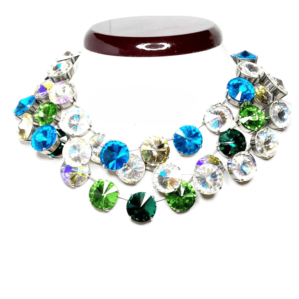 Emerald Peridot Georgian Collet Necklaces | Anna Wintour Style | Clear Rhinestone Choker