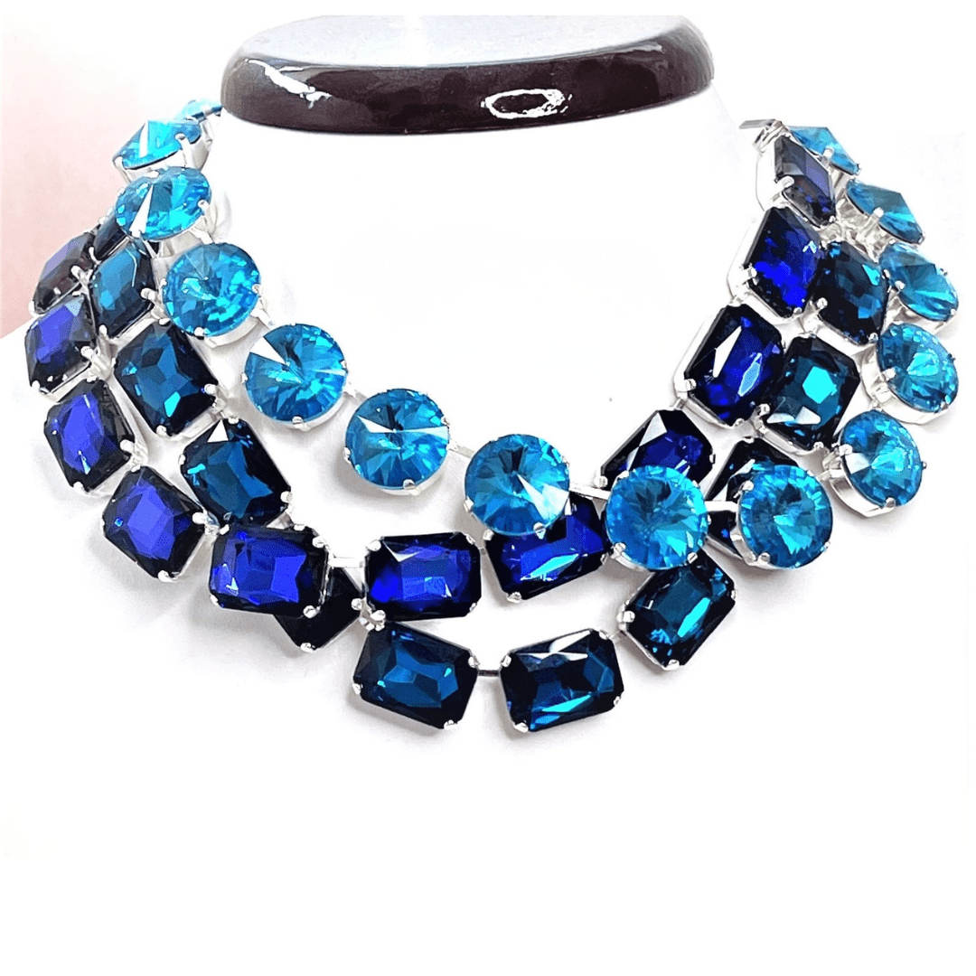 Blue Crystal Georgian Collet Necklace | Aquamarine Crystal Choker | Anna Wintour Style
