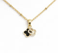 Gold Black Onyx Double Clover CZ Necklace | Gold Satelite Chain
