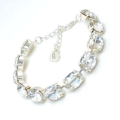 Clear Crystal Bracelet | Silver Plated | Oval Clear Tennis Bracelet | Georgian Bracelet