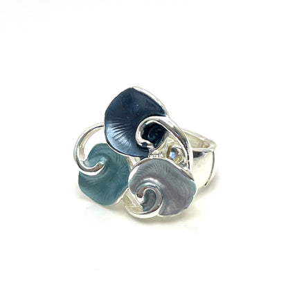 Ombre Blue Silver Leaf Ring | Adjustable Fashion Leaf Ring