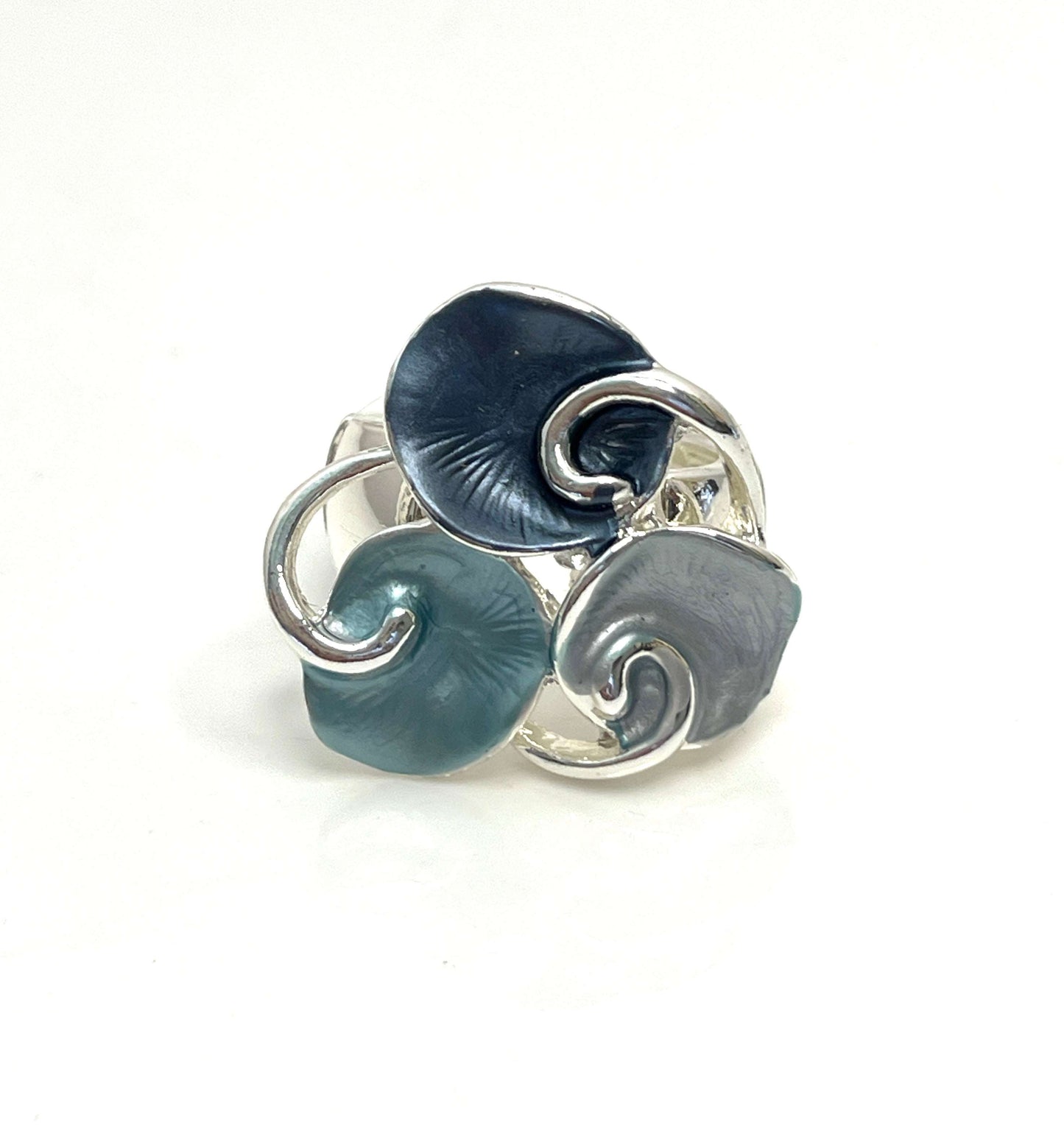 Ombre Blue Silver Leaf Ring | Adjustable Fashion Leaf Ring