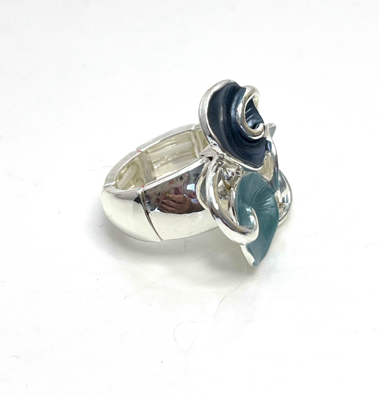 Ombre Blue Silver Leaf Ring | Adjustable Fashion Leaf Ring