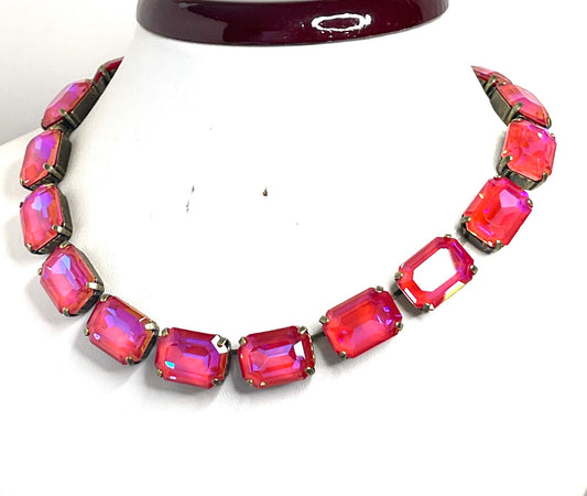 Royal Red Georgian Collet Crystal Necklace - Statement Crystal Choker - Anna Wintour Style