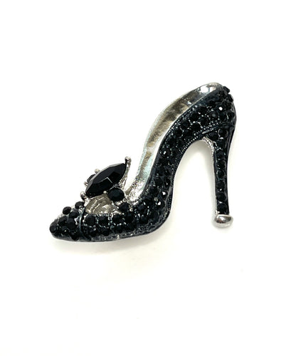 Beautiful Black Stiletto Shoe Brooch | Sparkly Black Crystal Shoe Pin