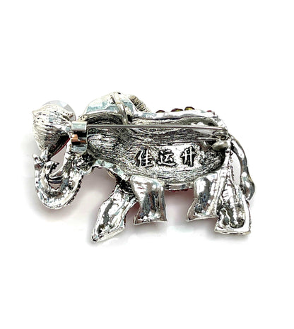 Large Green Indian Elephant Brooch | Sparkly Elephant Pin | Crystal Animal Pin