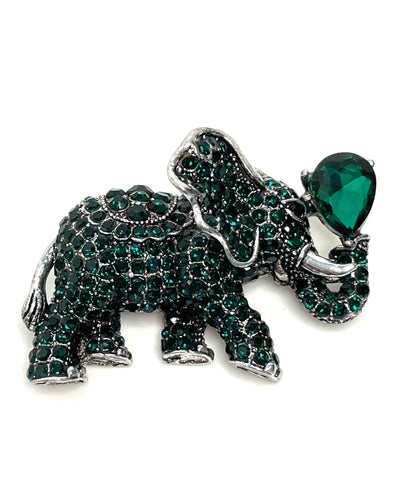 Large Green Indian Elephant Brooch | Sparkly Elephant Pin | Crystal Animal Pin