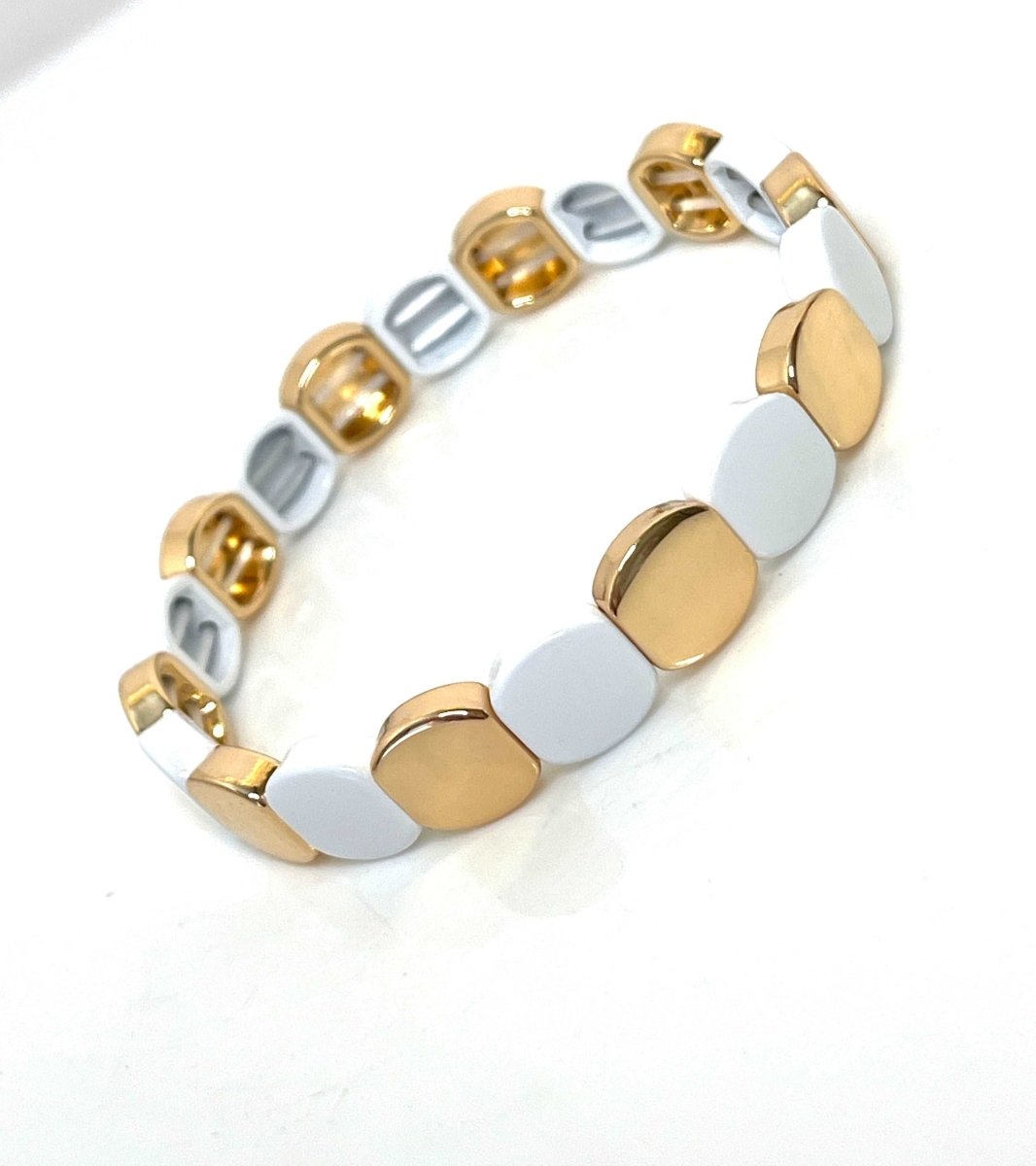 Tile Beaded Bracelets | Set of 3 | Pink and Gold | Japanese Bead Stretch Bracelet