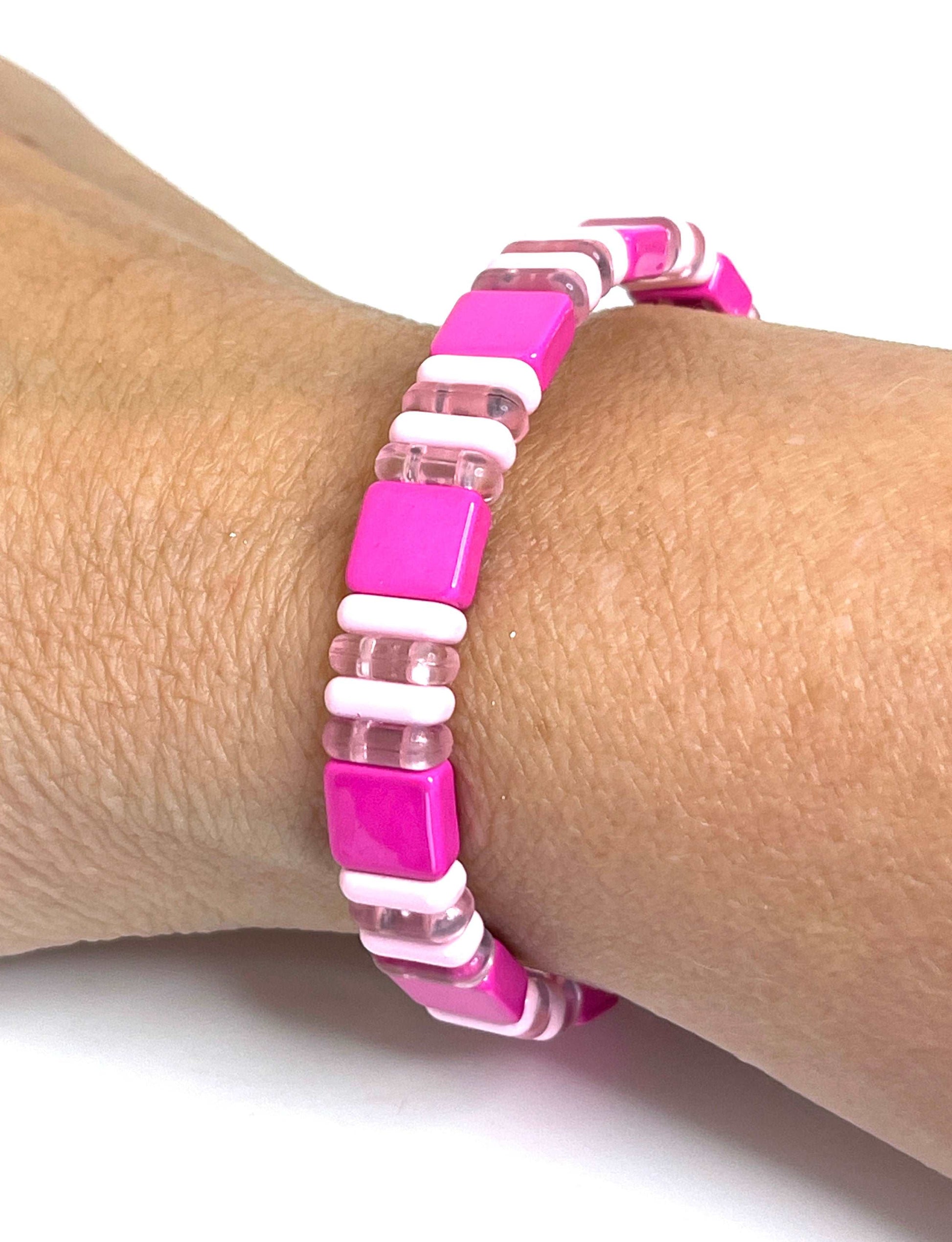 Tila Beaded Bracelet | Pink Multicolour | Japanese Bead Stretch Bracelet