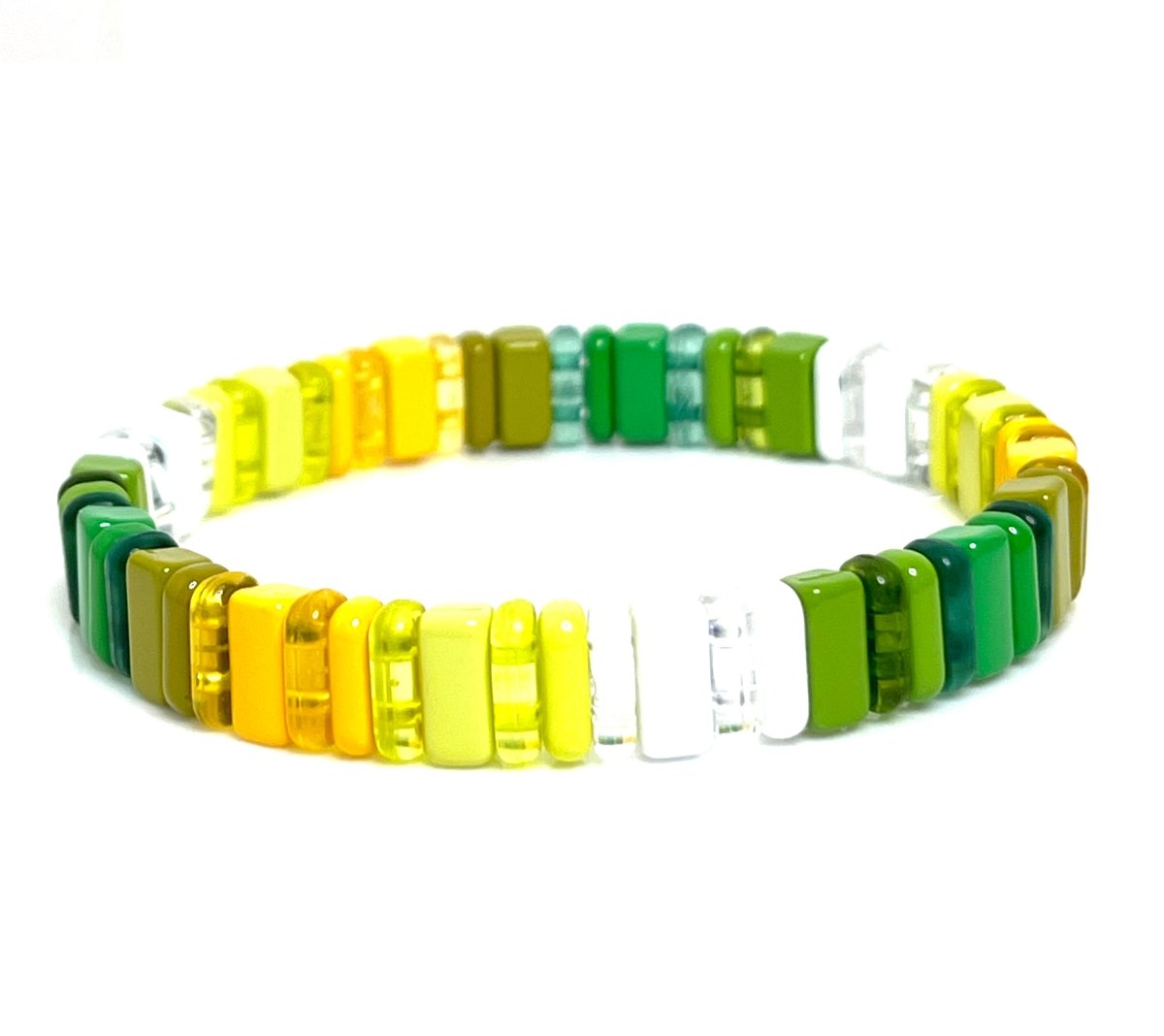 Green and Yellow Tila Bracelet | Japanese Stretch Bracelet 