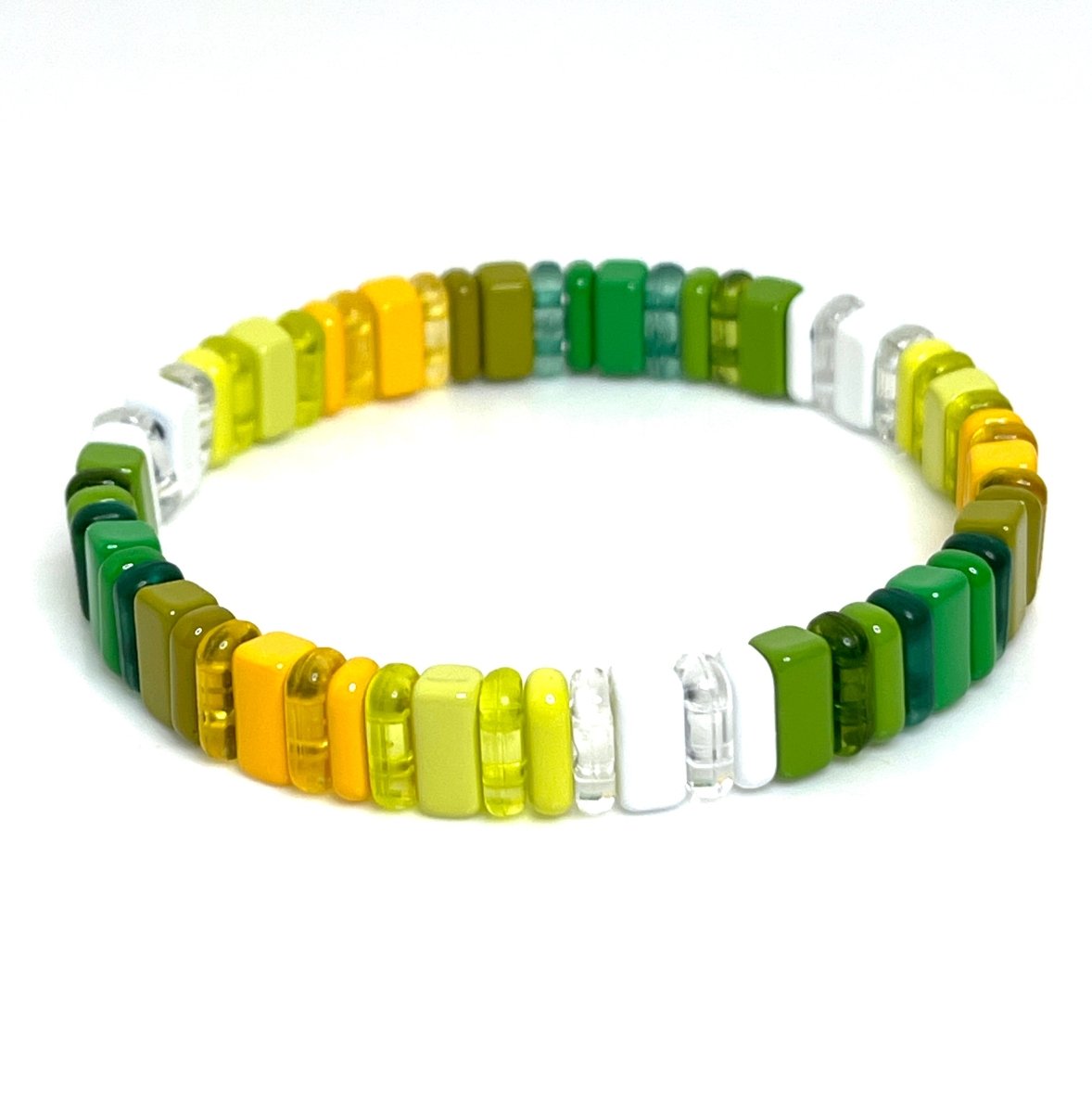 Green and Yellow Tila Bracelet | Japanese Stretch Bracelet 
