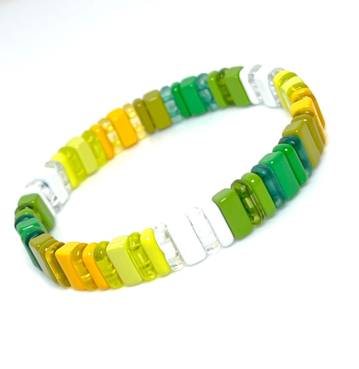 Green and Yellow Tila Bracelet | Japanese Stretch Bracelet 