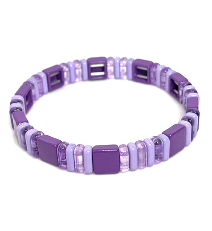 Purple Tila Beaded Bracelet | Ombre Purple Japanese Stretch Bracelet