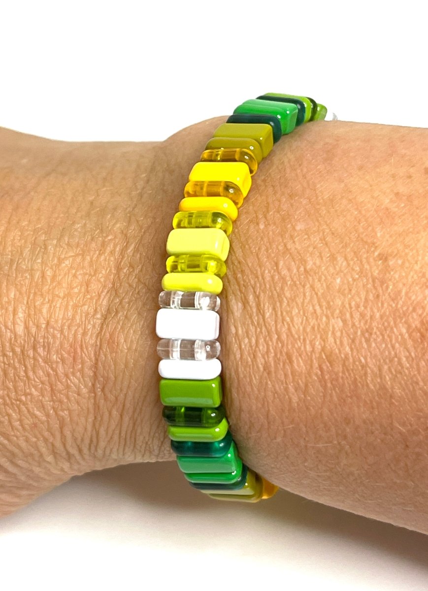 Green and Yellow Tila Bracelet | Japanese Stretch Bracelet 