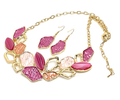 Pink Ombre with Gold Geometric Necklace Set | Modern Style Jewellery