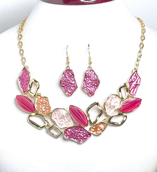Pink Ombre with Gold Geometric Necklace Set | Modern Style Jewellery
