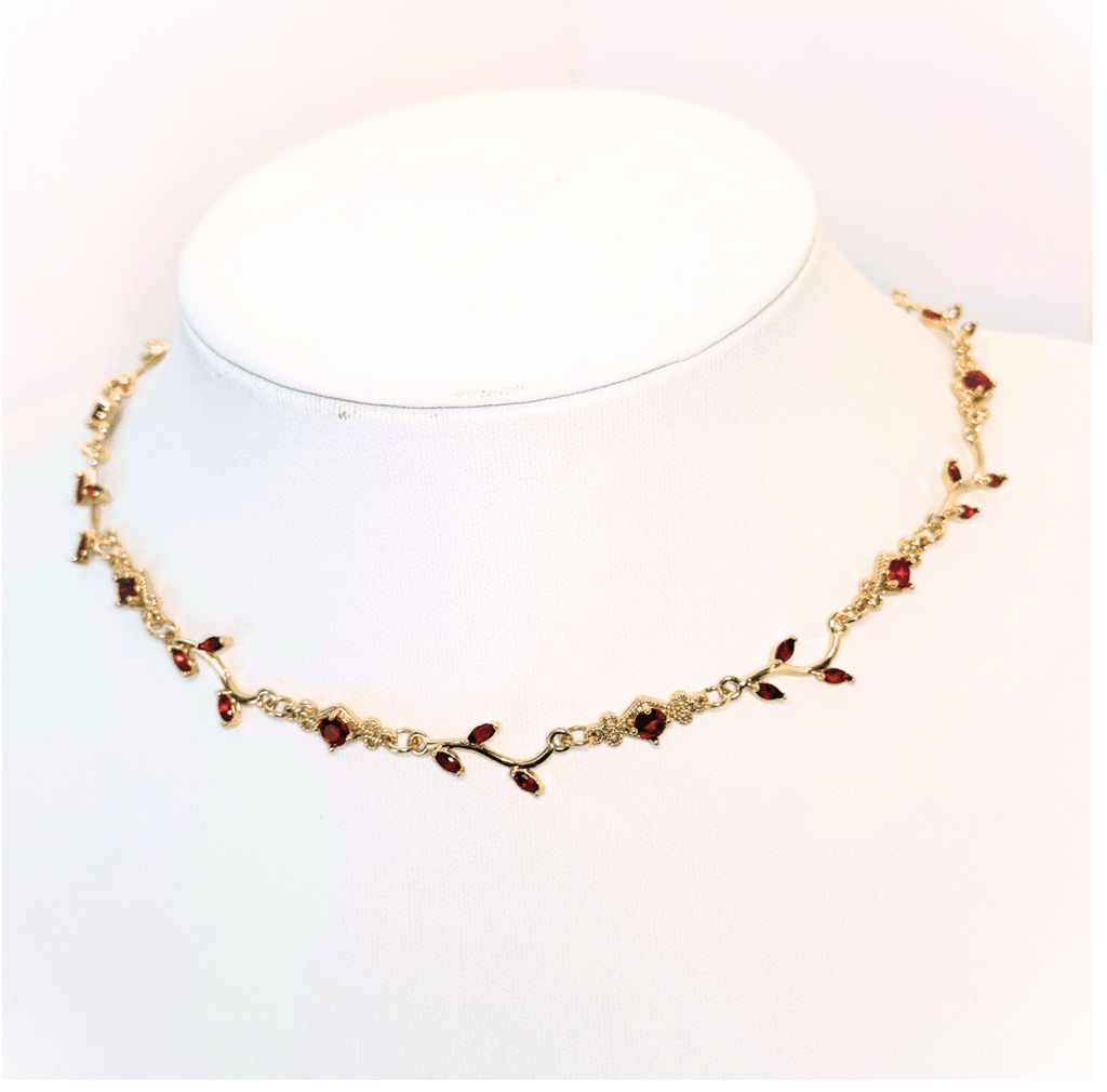Delicate Regency Gold Vine Jewellery Set with Red Crystal | Fairycore Coquette Elegance