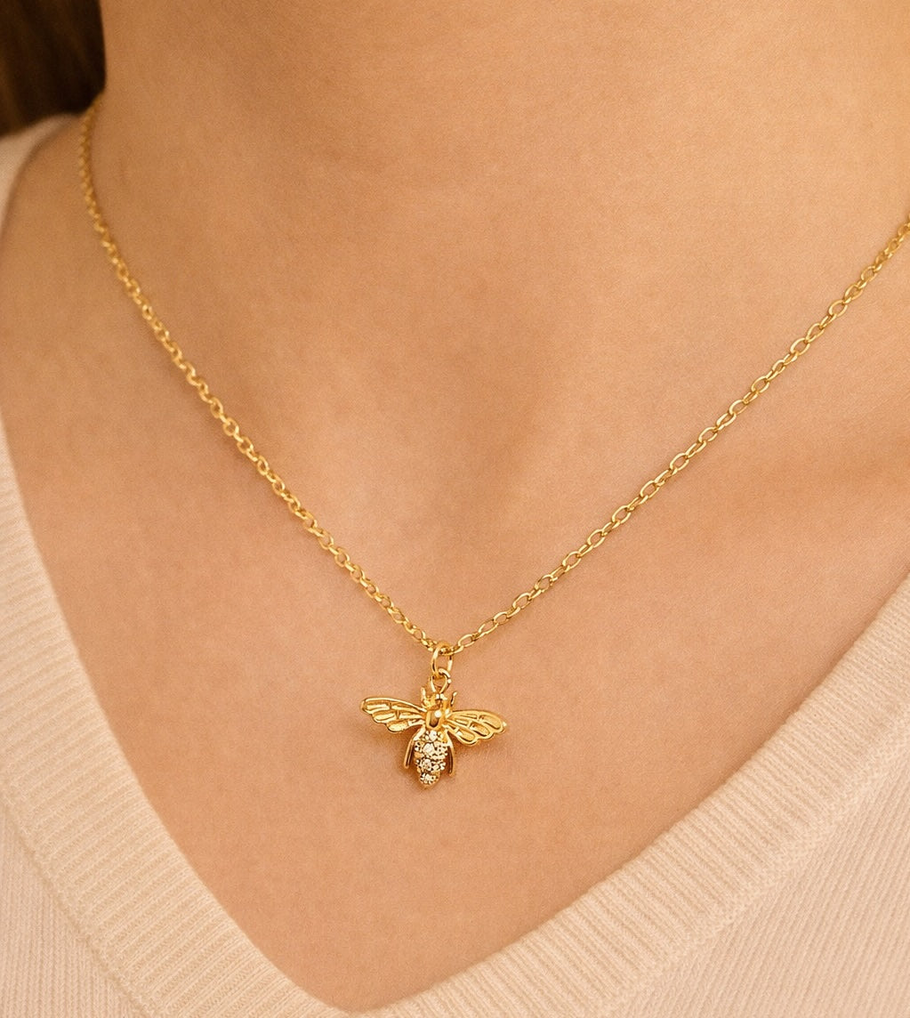 Honey Bee Crystal Necklace | Delicate Bee Jewellery | 14kt Gold Filled