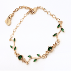 Delicate Regency Gold Vine Jewellery Set with Emerald Crystal | Fairycore Coquette Elegance