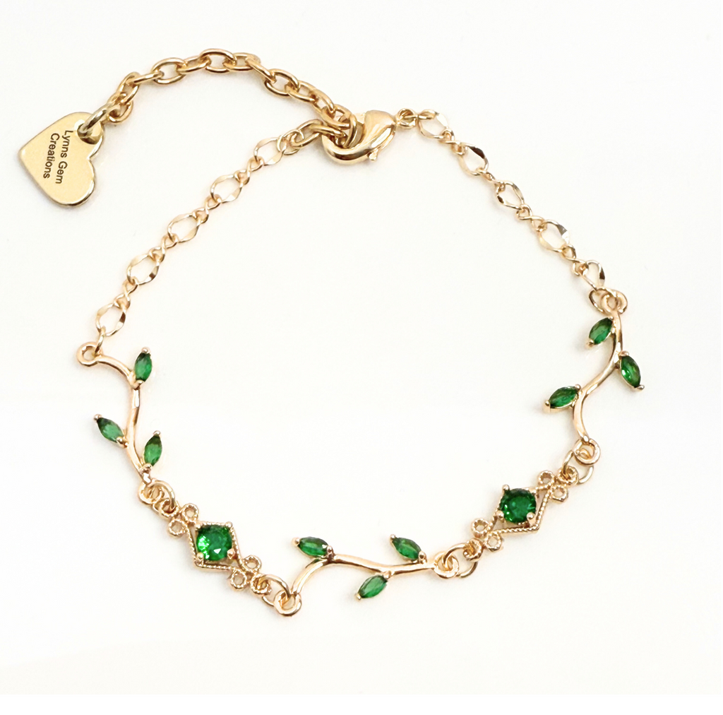 Emerald Vine Crystal Gold Bracelet, Regencycore Jewelry