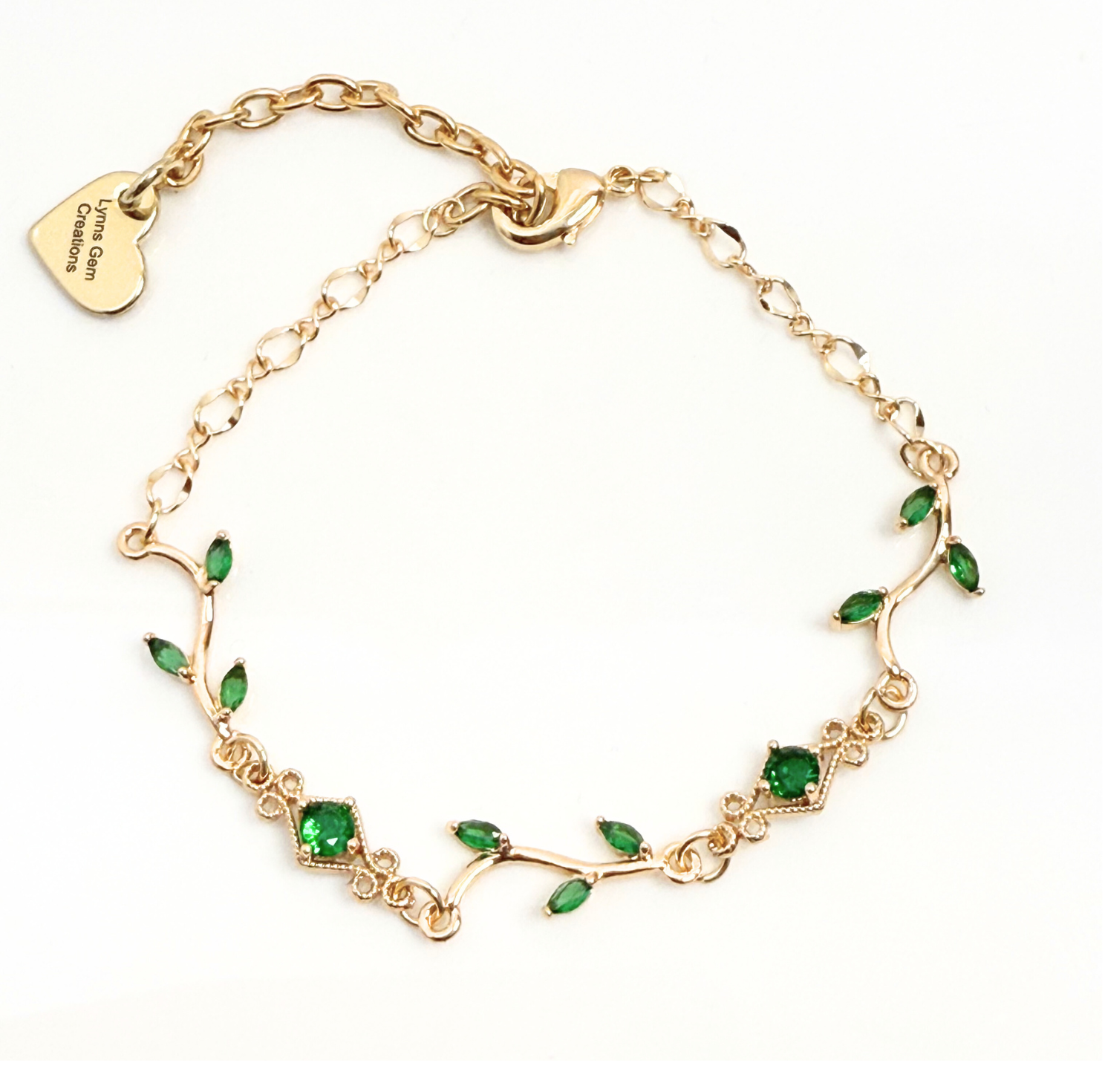 Emerald Vine Crystal Gold Bracelet, Regencycore Jewelry