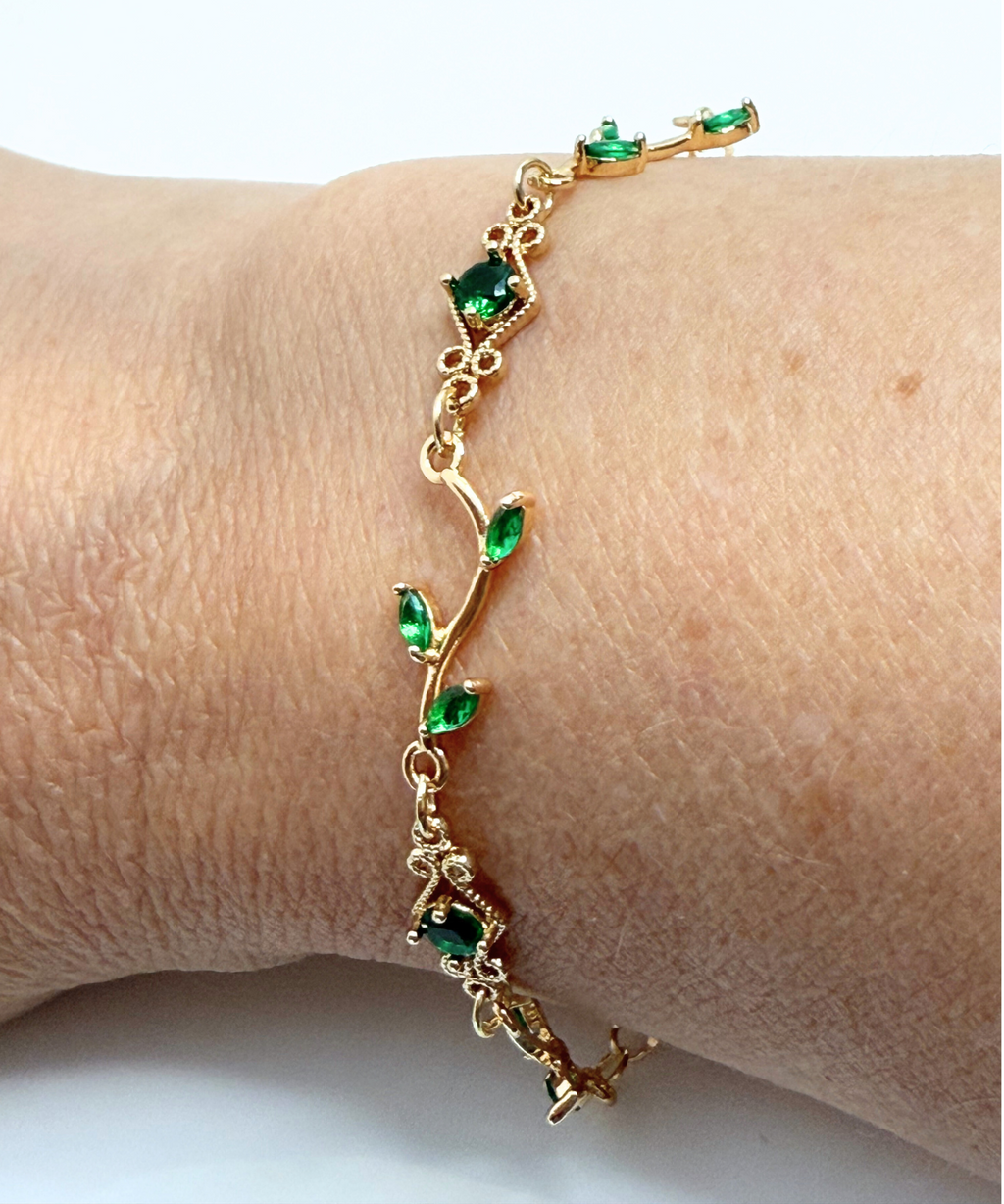 Emerald Vine Crystal Gold Bracelet, Regencycore Jewelry