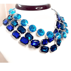 Blue Crystal Georgian Collet Necklace | Aquamarine Crystal Choker | Anna Wintour Style
