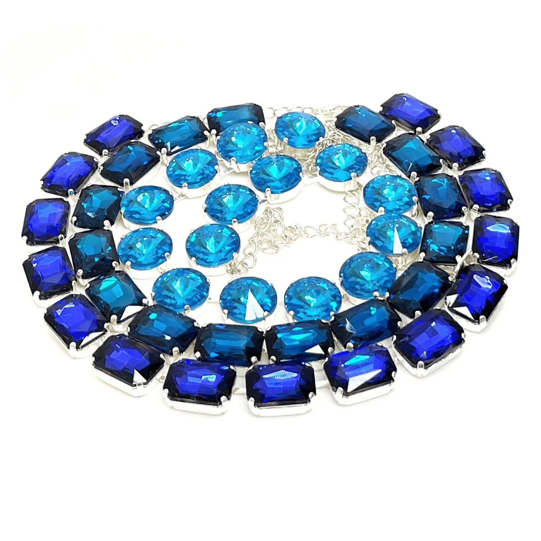 Blue Crystal Georgian Collet Necklace | Aquamarine Crystal Choker | Anna Wintour Style