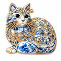 Porcelain Style Cat Brooch | Delft Blue Vintage Style