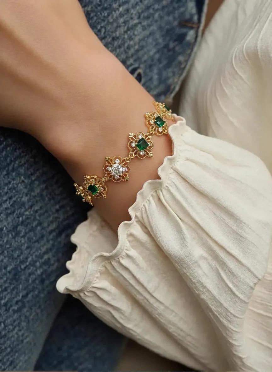 Emerald Green Crystal Gold Bracelet: | Regency Fairycore Style
