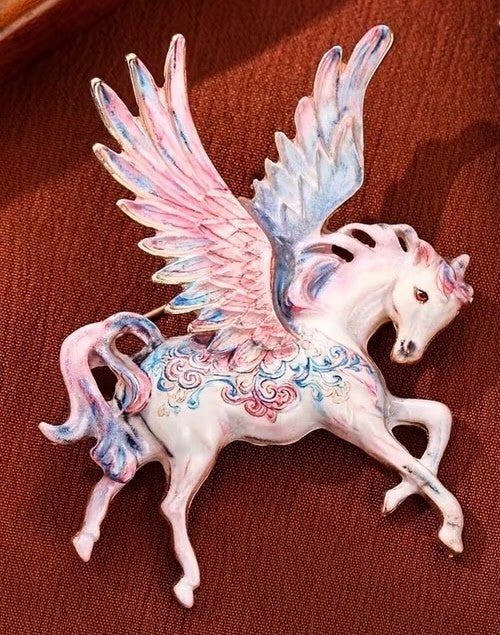 Mythical Pegasus Brooch Pink Blue  | Vintage Porcelain Style 