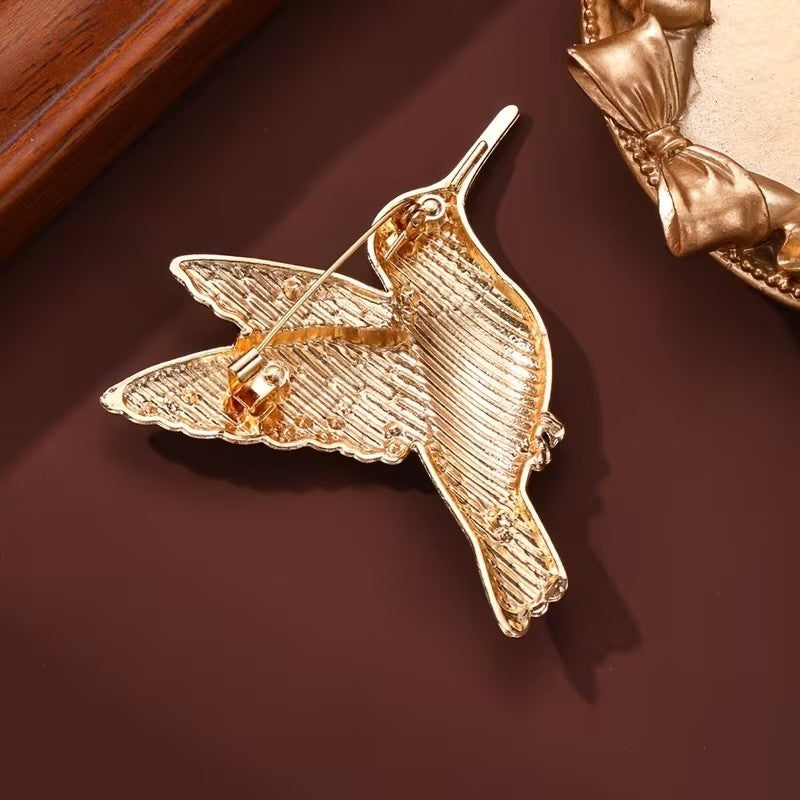 Porcelain Style Hummingbird Brooc |  Delft Blue Vintage Style Gold Tone