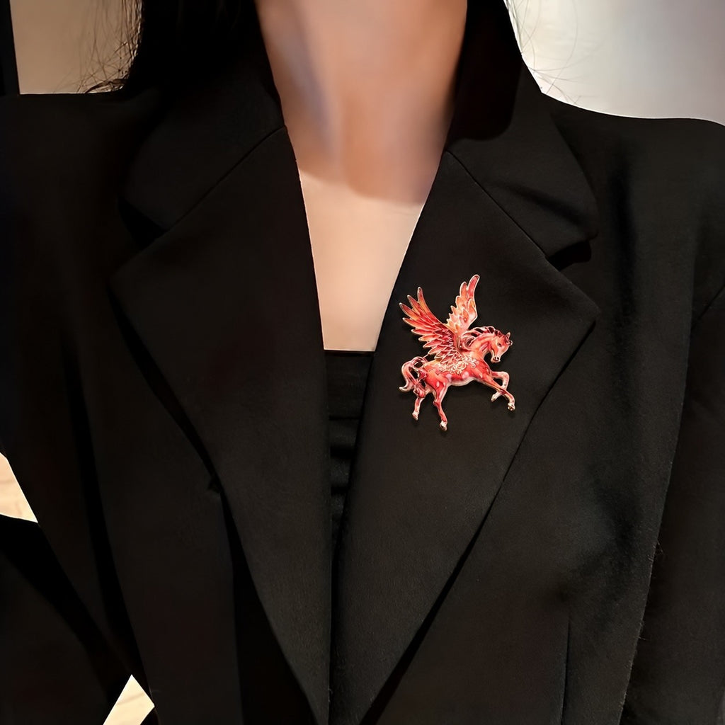 Mythical Pegasus Brooch | Red Vintage Porcelain Style Horse | Fantasy