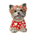 Yorkshire Terrier Dog Brooch | Red Vintage Style Very Cute Crystal Pin