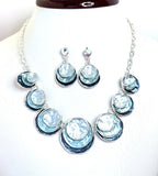 Womens Blue Silver Statement Necklace and Earrings Set | Statement Choker