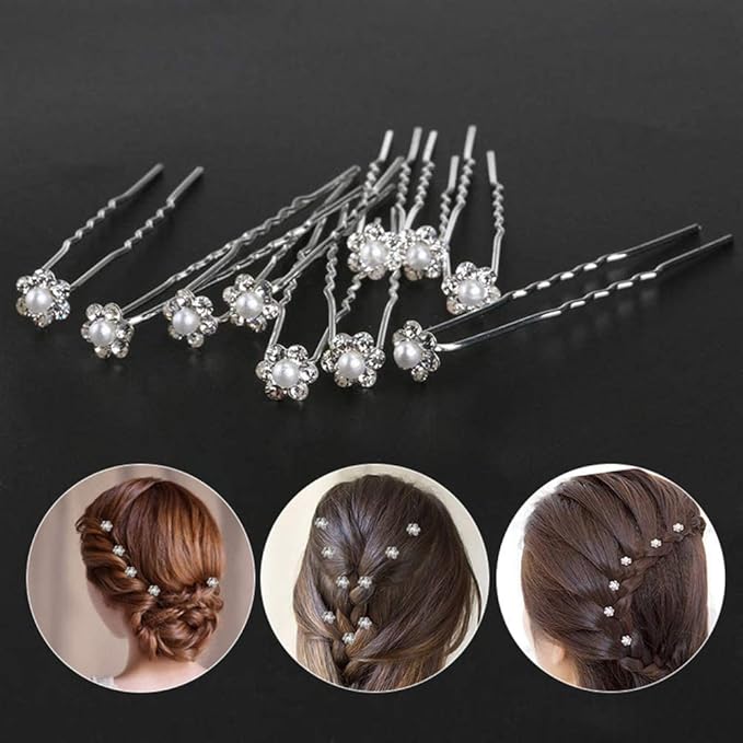 Beautiful Crystal and Pearl Flower Hair Pins | Bridal Jewellery