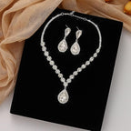 Clear CZ Crystal Teardrop Tennis Necklace and Earrings Set | Wedding Jewellery