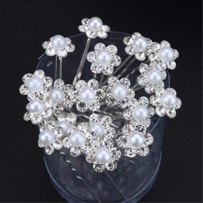 Beautiful Crystal and Pearl Flower Hair Pins | Bridal Jewellery