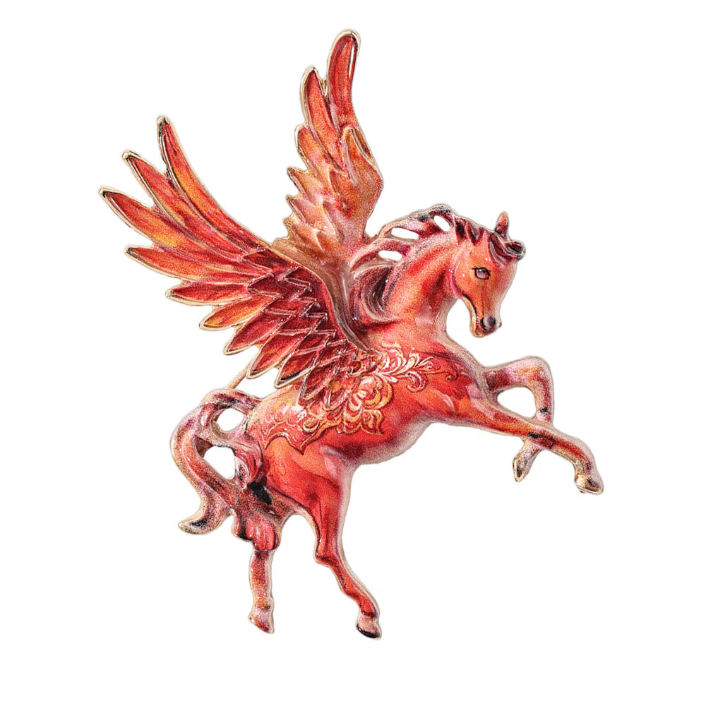 Mythical Pegasus Brooch | Red Vintage Porcelain Style Horse | Fantasy